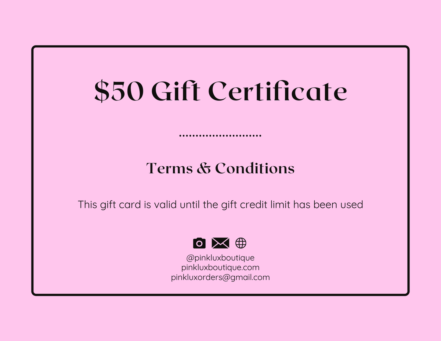 $50 Pink Lux Boutique Gift Card