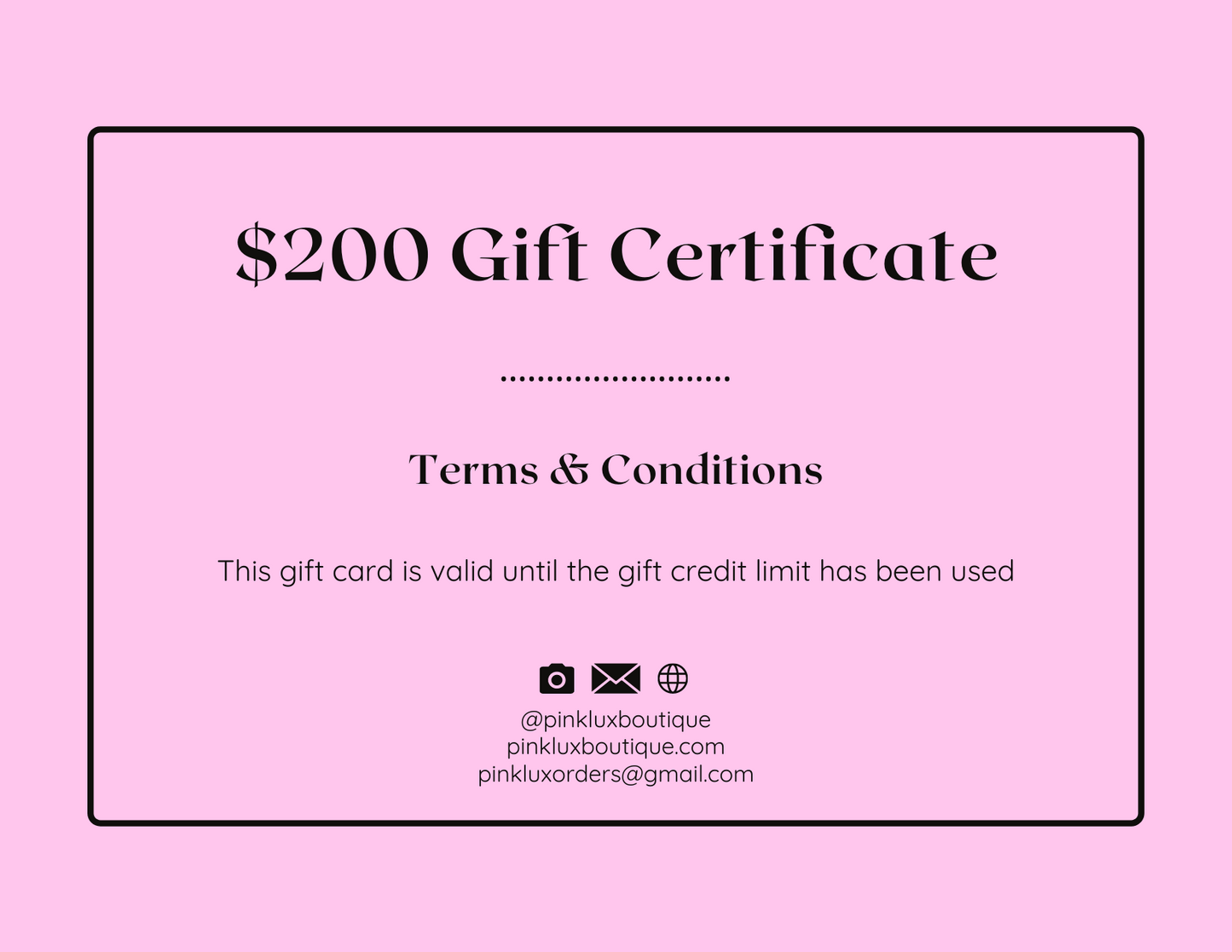 $200 Pink Lux Boutique Gift Card