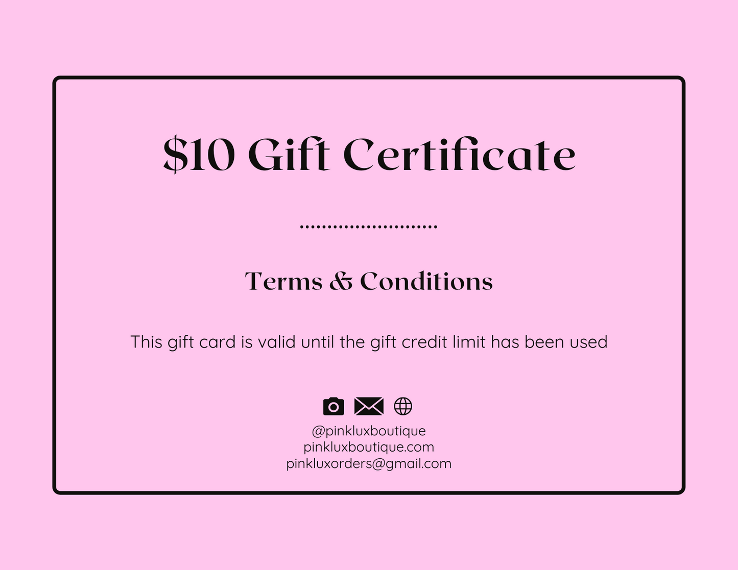$10 Pink Lux Boutique Gift Card